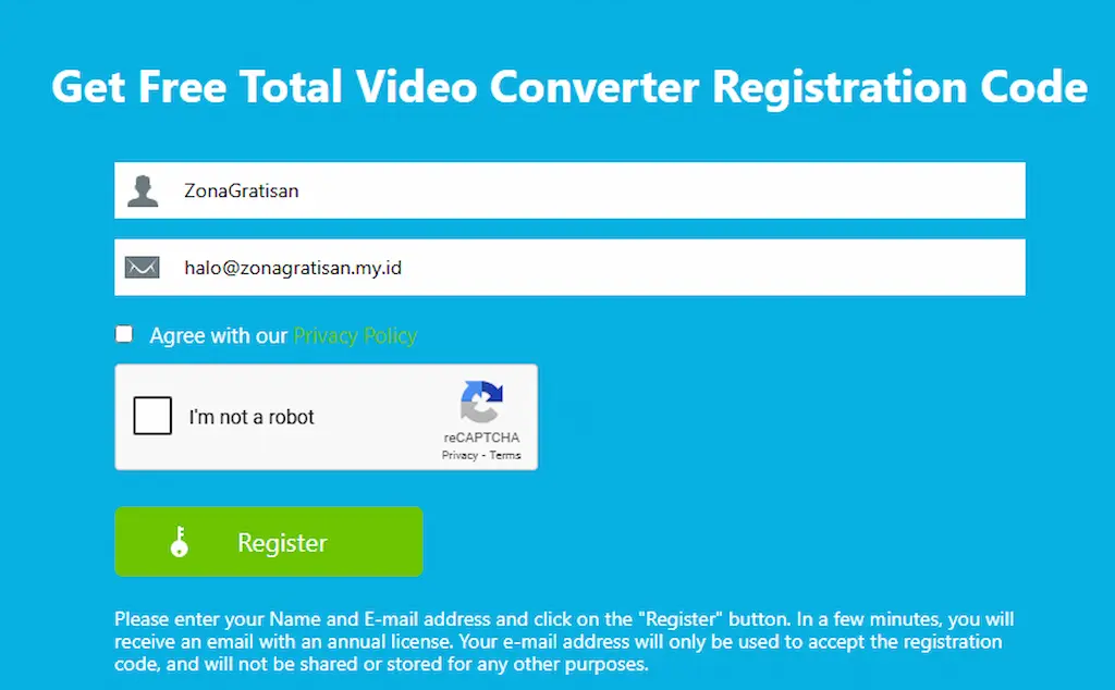 Formulir giveaway Aiseesoft Total Video Converter.