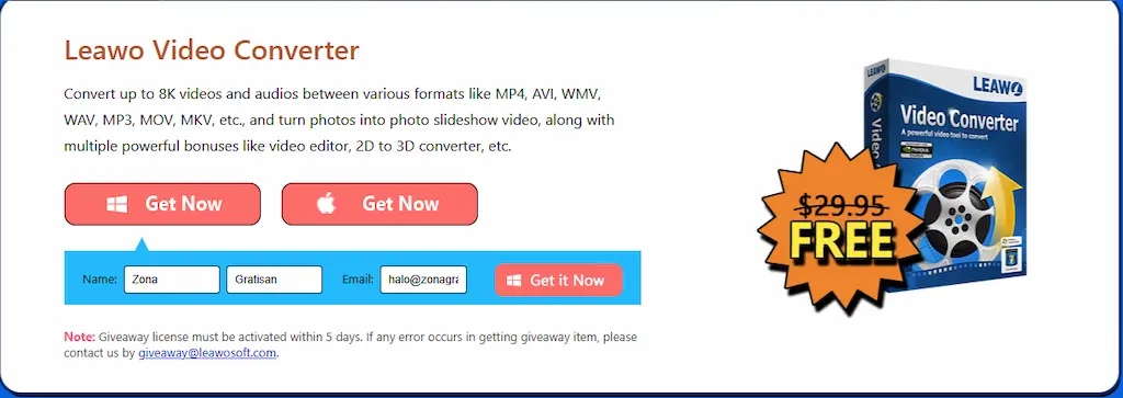 Formulir giveaway Leawo Video Converter.