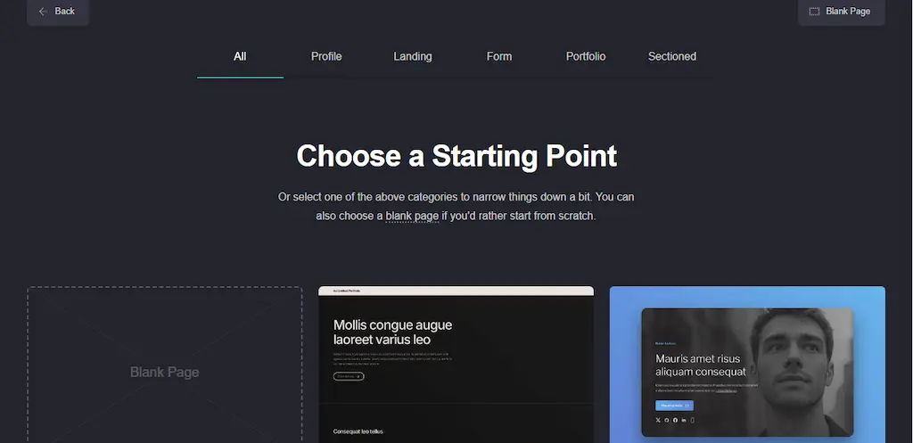 Tampilan editor Carrd dari website builder gratis 2025 yang menampilkan antarmuka sederhana untuk membuat landing page tanpa koding.