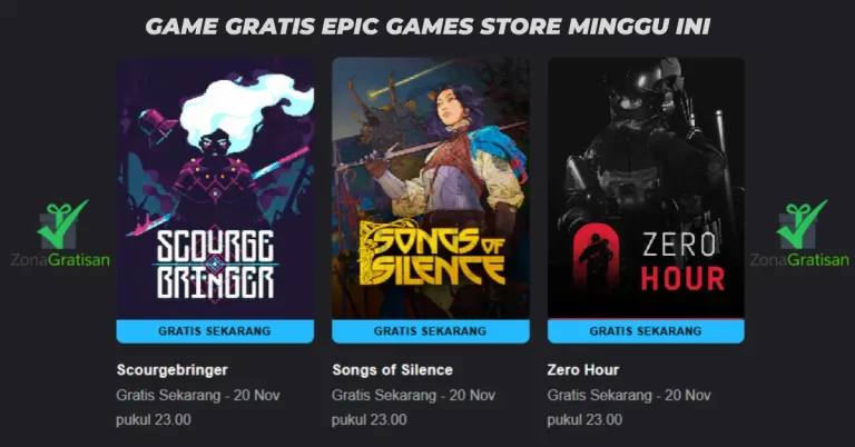 Ilustrasi tiga game gratis Epic Games minggu ini: ScourgeBringer, Songs of Silence, dan Zero Hour — periode 13 hingga 20 November 2025.