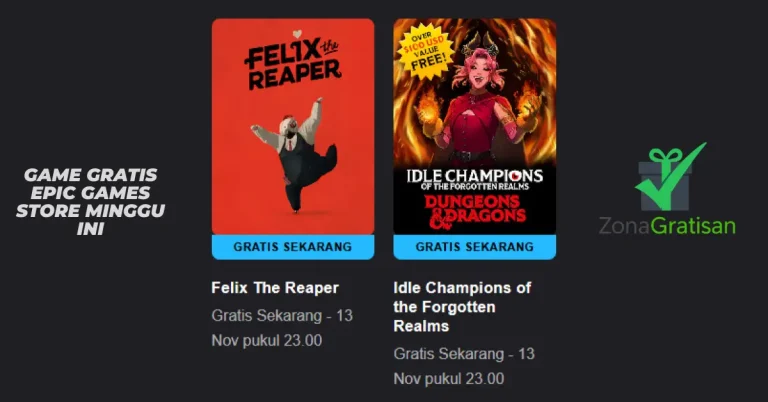 Game gratis Epic Games 7 November 2025 menampilkan Felix the Reaper dan Idle Champions of the Forgotten Realms.