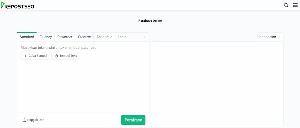 Screenshot PrePostSEO Paraphraser yang mendukung penulisan ulang gratis