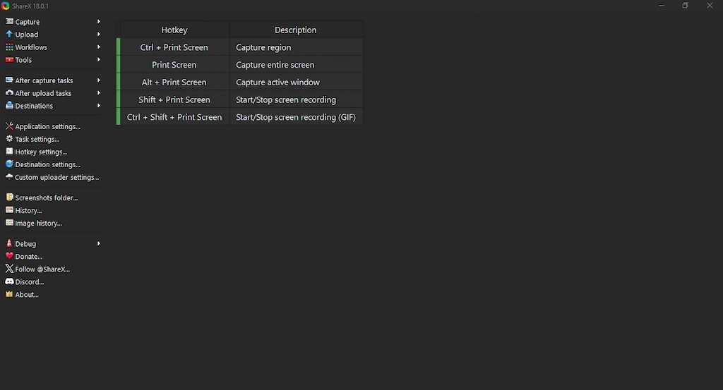 Tampilan menu ShareX dengan opsi screen recording di Windows – aplikasi perekam layar open-source tanpa watermark
