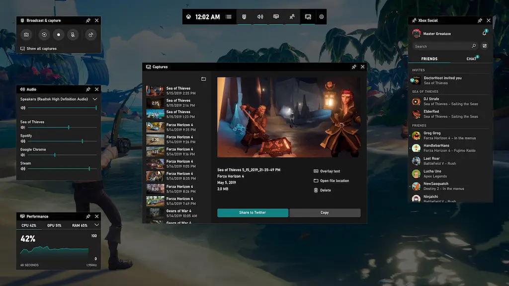 Widget Xbox Game Bar di Windows 11 dengan tombol rekam layar aktif – screen recorder pc gratis bawaan tanpa watermark