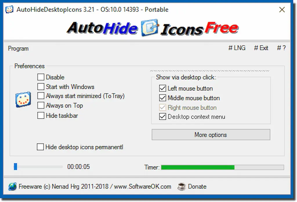 Ikon desktop tersembunyi otomatis dengan AutoHideDesktopIcons.