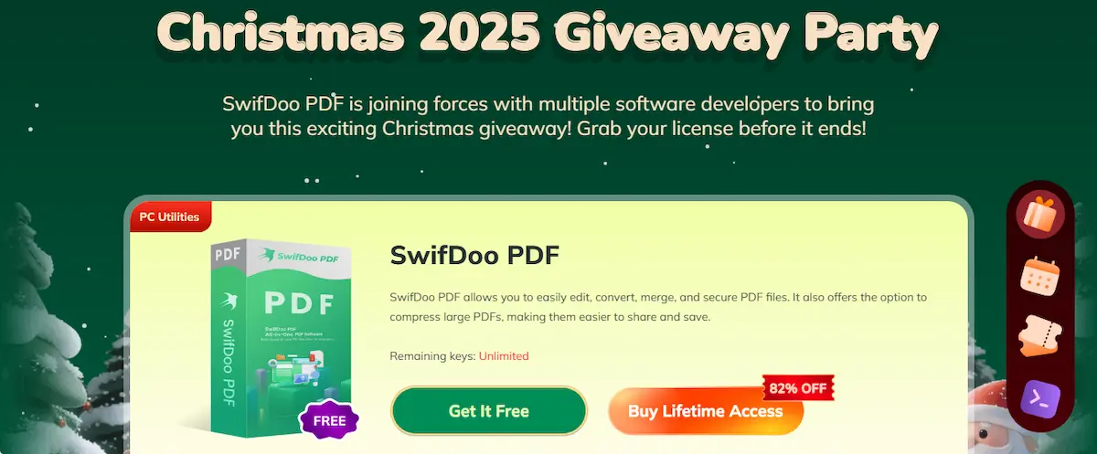 SwifDoo Christmas Giveaway 2025 dengan 18+ software premium gratis