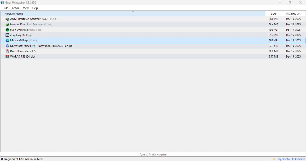 Tampilan Geek Uninstaller versi portable.