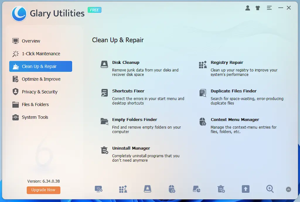 Tampilan aplikasi Glary Utilities di Windows.