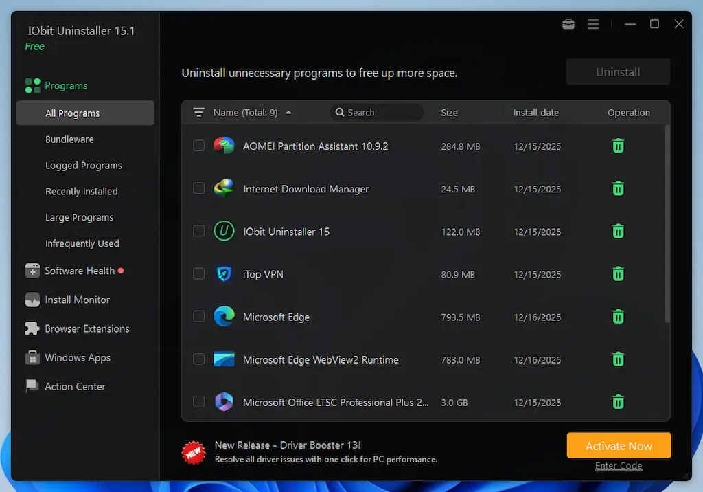 Tampilan IObit Uninstaller Free di Windows.