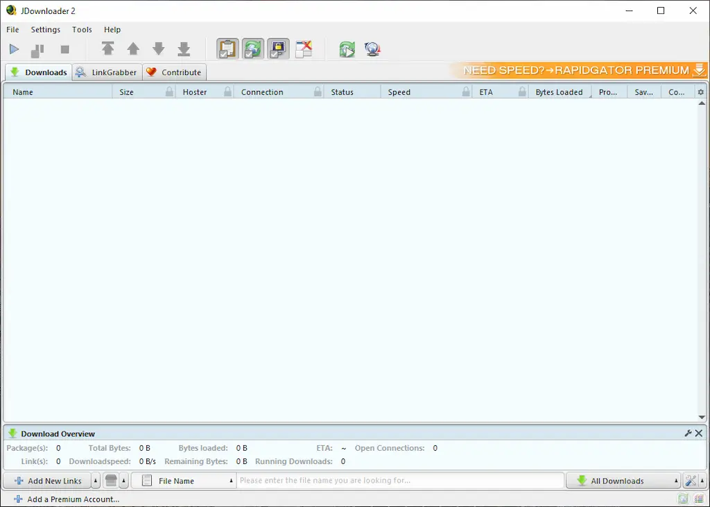 Halaman unduhan JDownloader 2 untuk Windows, Linux, dan macOS.