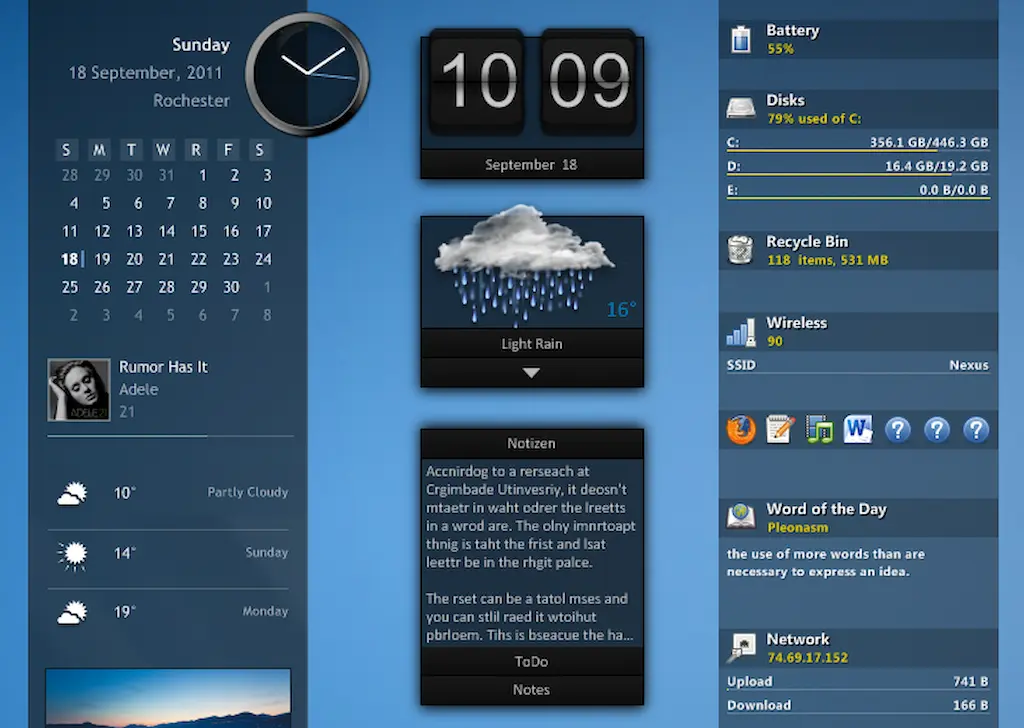 Widget desktop Rainmeter untuk kustomisasi tampilan.