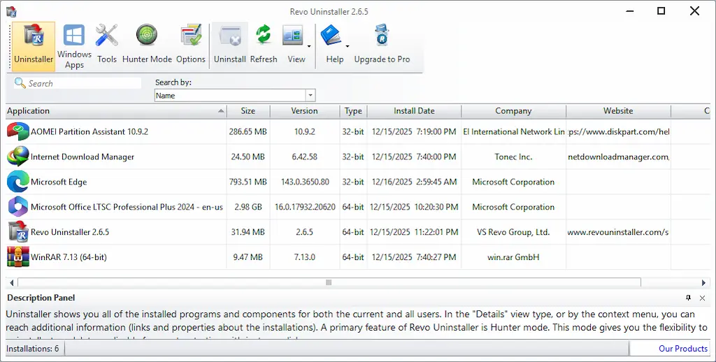 Tampilan Revo Uninstaller Free di Windows.