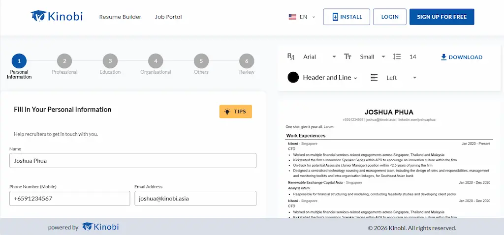 Kinobi platform Indonesia untuk membuat CV lamaran kerja gratis